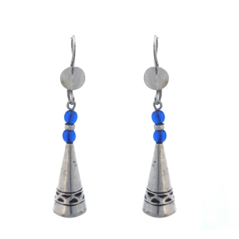 boucles d'oreilles touareg cône perles bleues fait main - vue 2