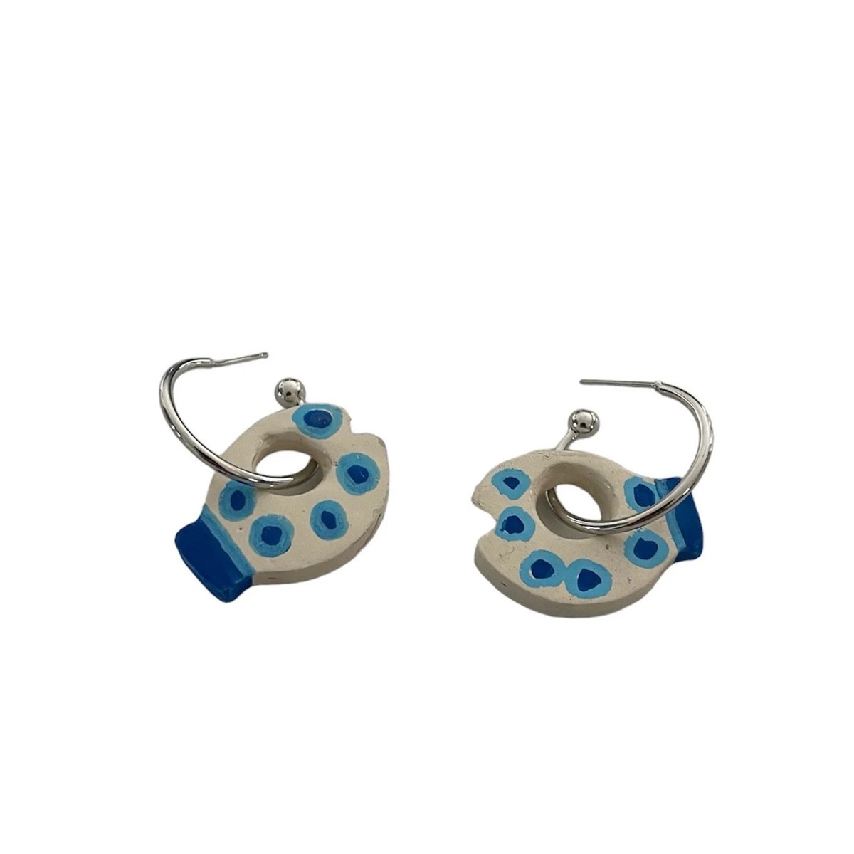Boucles d'oreilles, créoles poisson en céramique - Modèle unique artisanal