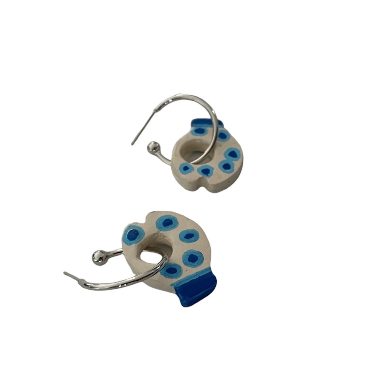 Boucles d'oreilles, créoles poisson en céramique - Modèle unique artisanal - vue 3