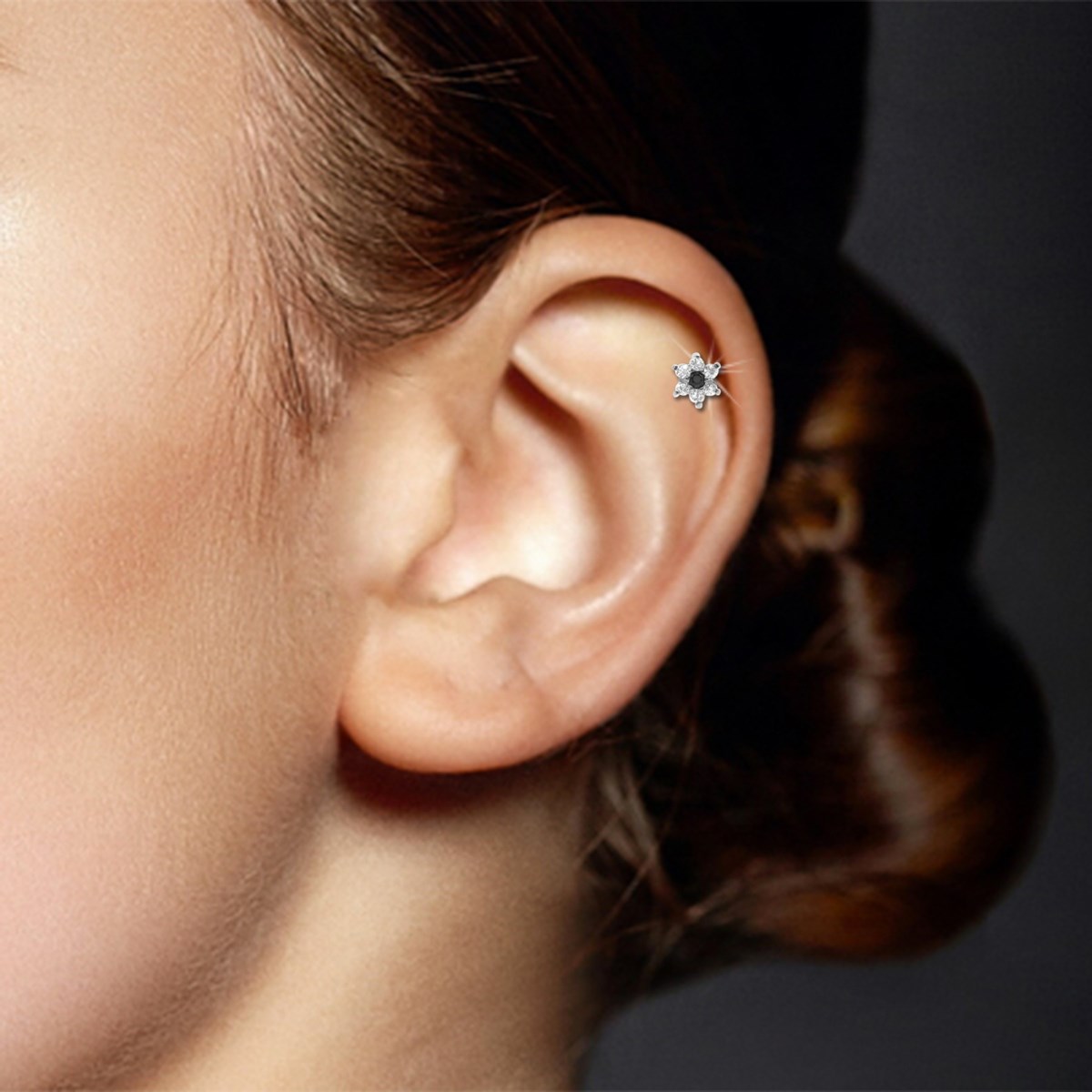 Piercing helix fleur en or blanc - vue 3