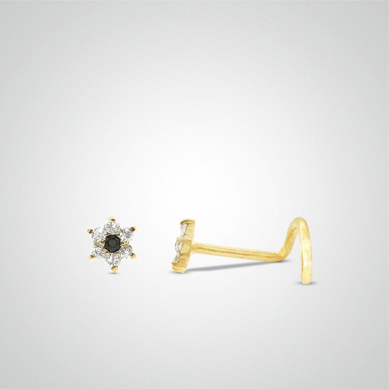 Piercing de nez fleur or jaune barre en U