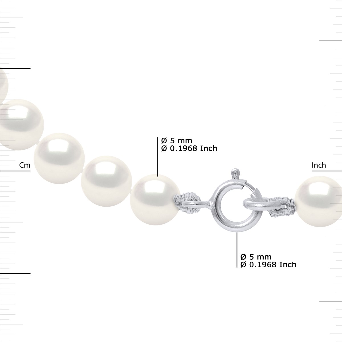 Bracelet Rang de Perles d'Eau Douce Rondes 5-6 mm Blanches Argent 925 - vue 3