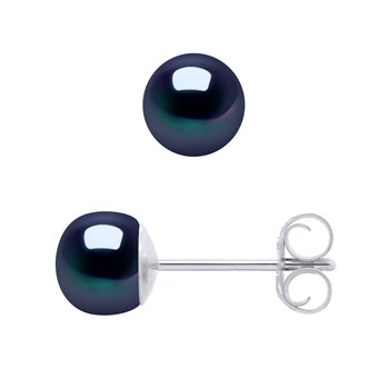 Boucles d'Oreilles Perles d'Eau Douce 5-6 mm Noires Argent 925