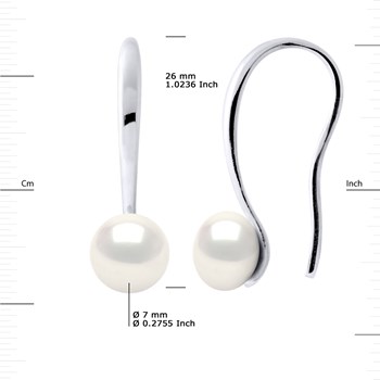 Crochets d'Oreilles Perles d'Eau Douce Blanches Boutons 7-8 mm Argent 925