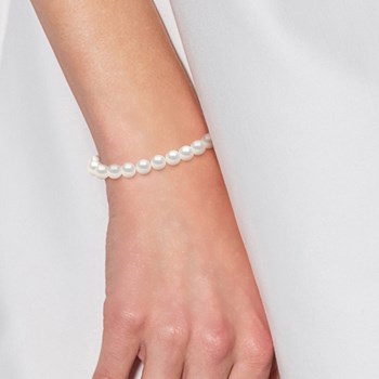 Bracelet Rang de Perles d'Eau Douce Rondes 6-7 mm Blanches Argent 925