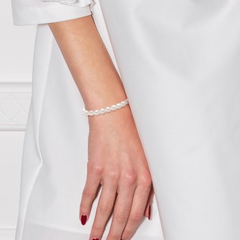 Bracelet Rang de Perles d'Eau Douce Rondes 6-7 mm Blanches Argent 925