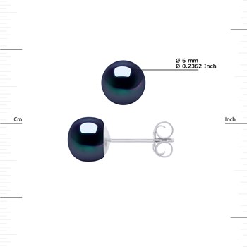 Boucles d'Oreilles Perles d'Eau Douce 6-7 mm Noires Argent 925