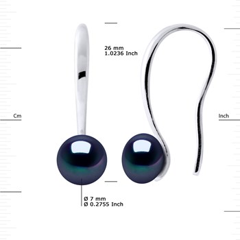 Crochets d'Oreilles Perles d'Eau Douce Noires Boutons 7-8 mm Argent 925