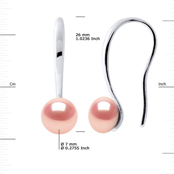 Crochets d'Oreilles Perles d'Eau Douce Roses Boutons 7-8 mm Argent 925