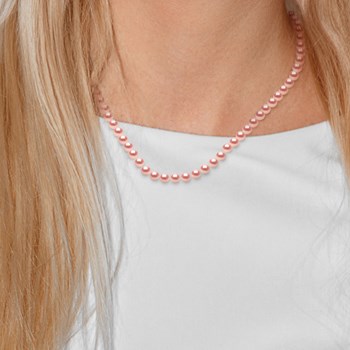 Collier Rang de Perles d'Eau Douce Rose Naturel 6-7 mm Anneau Marin Argent 925 Longueur 45 cm