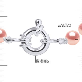 Collier Rang de Perles d'Eau Douce Rose Naturel 6-7 mm Anneau Marin Argent 925 Longueur 45 cm