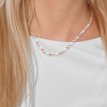 Collier Rang de Perles d'Eau Douce Multicolores 6-7 mm Anneau Marin Argent 925 Longueur 45 cm