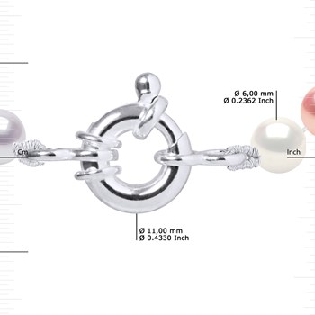 Collier Rang de Perles d'Eau Douce Multicolores 6-7 mm Anneau Marin Argent 925 Longueur 45 cm