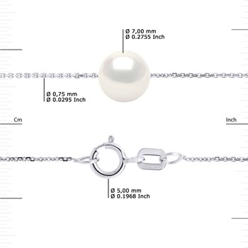 Bracelet Chaîne Perle d'Eau Douce Ronde 7-8 mm Blanche Argent 925