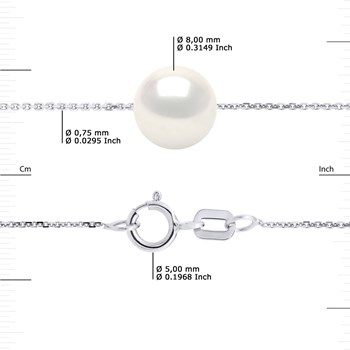 Collier Perle d'Eau Douce Ronde 8-9 mm Blanche Chaîne Forçat Argent 925