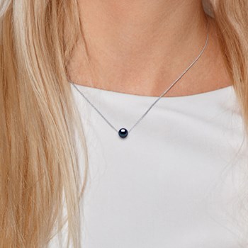 Collier Perle d'Eau Douce Ronde 8-9 mm Noire Chaîne Forçat Argent 925