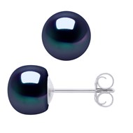 Boucles d'Oreilles Perles d'Eau Douce 6-7 mm Noires Argent 925