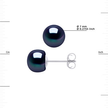 Boucles d'Oreilles Perles d'Eau Douce 6-7 mm Noires Argent 925