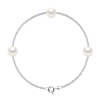 Bracelet TRIO Perles d'Eau Douce Rondes 8-9 mm Blanches Argent 925