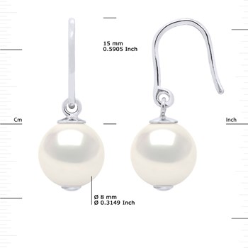 Crochets d'Oreilles Perle d'Eau Douce Rondes 8-9 mm Blanches Argent 925