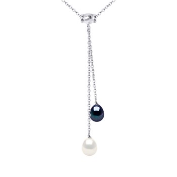 Collier Perle d'Eau Douce Ronde 8-9 mm Blanche Chaîne Forçat Argent 925