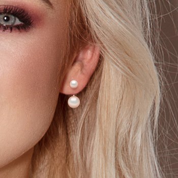 Boucles d'Oreilles DUO Perles d'Eau Douce Blanches 6 et 9 mm Argent 925