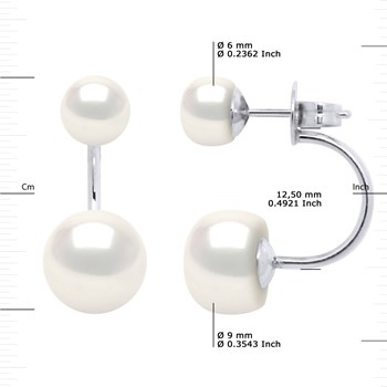 Boucles d'Oreilles DUO Perles d'Eau Douce Blanches 6 et 9 mm Argent 925