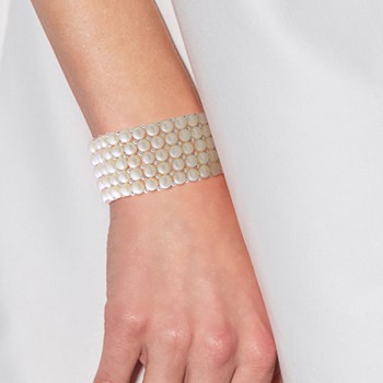 Bracelet Manchette 5 Rangs Perles d'Eau Douce Blanches Argent 925