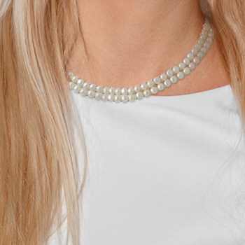 Collier 2 Rangs Perles d'Eau Douce 3-4 mm Blanches