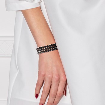 Bracelet Manchette 3 Rangs Perles d'Eau Douce Noires Argent 925