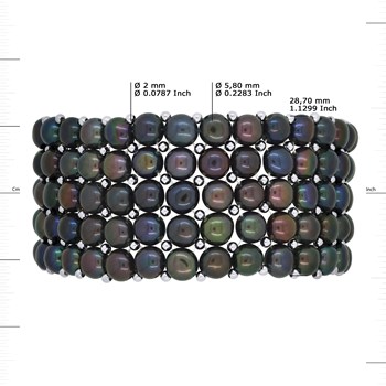 Bracelet Manchette 5 Rangs Perles d'Eau Douce Noires Argent 925