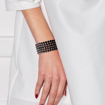 Bracelet Manchette 5 Rangs Perles d'Eau Douce Noires Argent 925