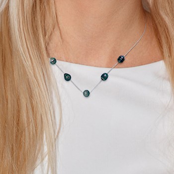 Collier 5 Perles de TAHITI Cerclées 7-8 mm Chaîne Forçat Argent 925