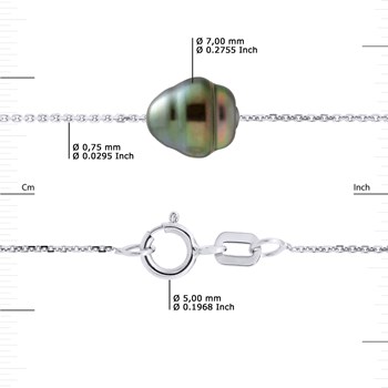 Collier 5 Perles de TAHITI Cerclées 7-8 mm Chaîne Forçat Argent 925