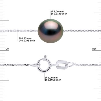 Collier Perle de Tahiti Ronde 8-9 mm Chaîne Forçat Argent 925