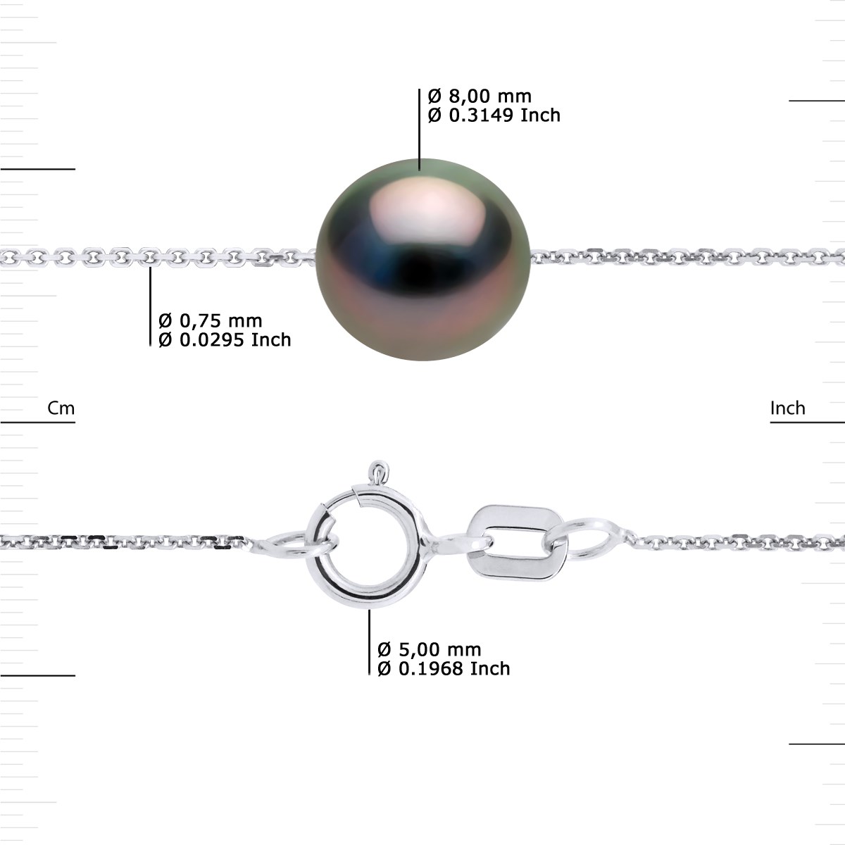 Bracelet Chaîne Forçat Perle de Tahiti Ronde 8-9 mm Argent 925 - vue 3