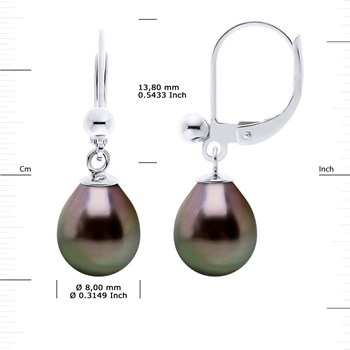 Boucles d'Oreilles Pendantes Perles de Tahiti Poires 8-9 mm Argent 925