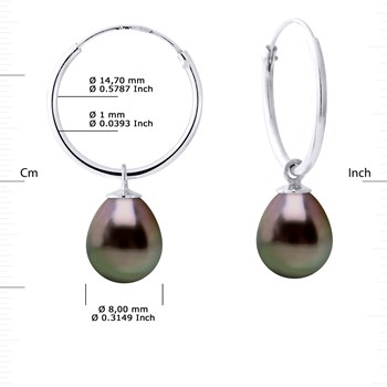 Créoles Perles de Tahiti Pendantes Poires 8-9 mm Argent 925