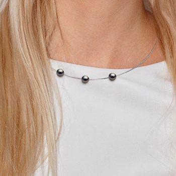 Necklace OMEGA 3 Tahiti Round Pearls 9-10 mm Silver 925