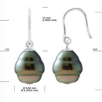 Crochet d'Oreilles Articulé Perles de Tahiti Cerclées 9-10 mm Argent 925