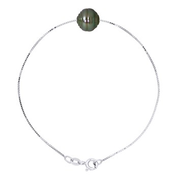 Bracelet Chaîne avec Perle de TAHITI Cerclée 10-11 mm Argent 925