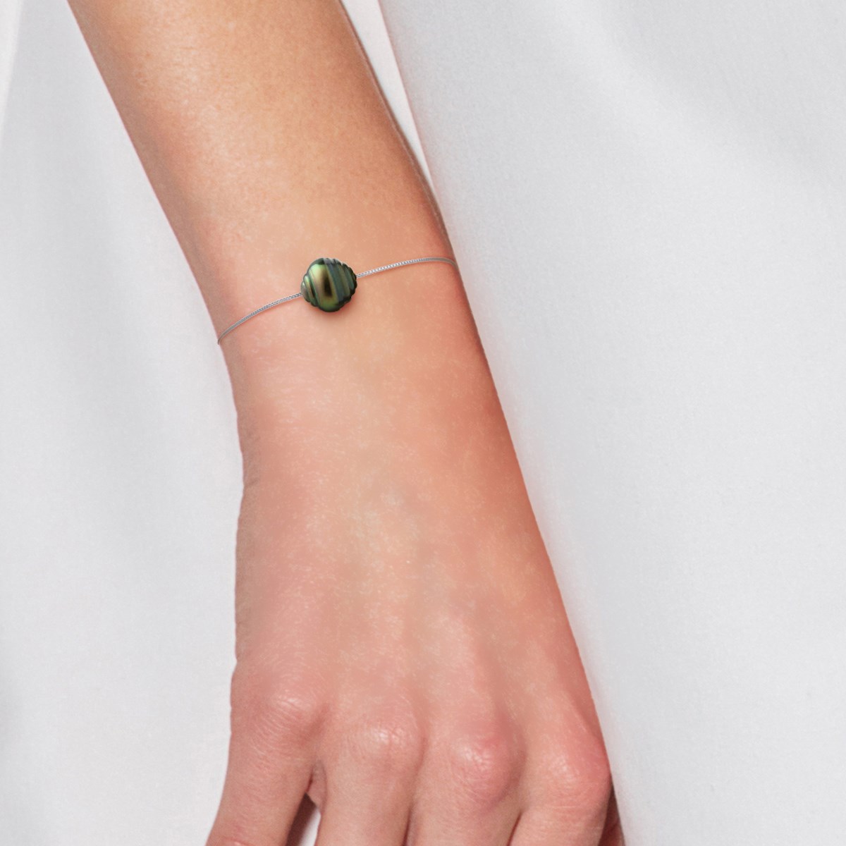 Bracelet Chaîne avec Perle de TAHITI Cerclée 10-11 mm Argent 925 - vue 2
