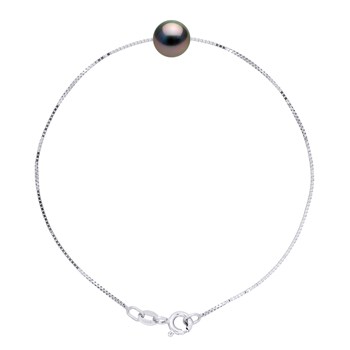 Bracelet Chaîne avec Perle de TAHITI Ronde 9-10 mm Argent 925