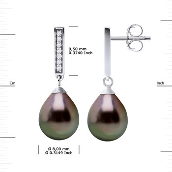 Boucles d'Oreilles Pendantes Perle de Tahiti Poires 8-9 mm Joaillerie Argent 925