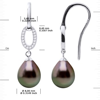 Earrings Jewelry Pendant Tahitian Pearl Pears 8-9 mm Silver 925