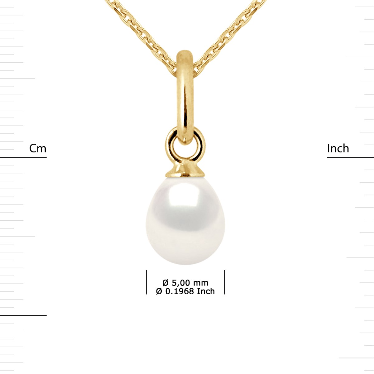 Pendentif Perle d'Eau Douce Poire 5-6 mm Blanche Or Jaune 18 Carats Livré avec Chaîne - vue 3