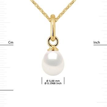 Pendentif Perle d'Eau Douce Poire 5-6 mm Blanche Or Jaune 18 Carats Livré avec Chaîne