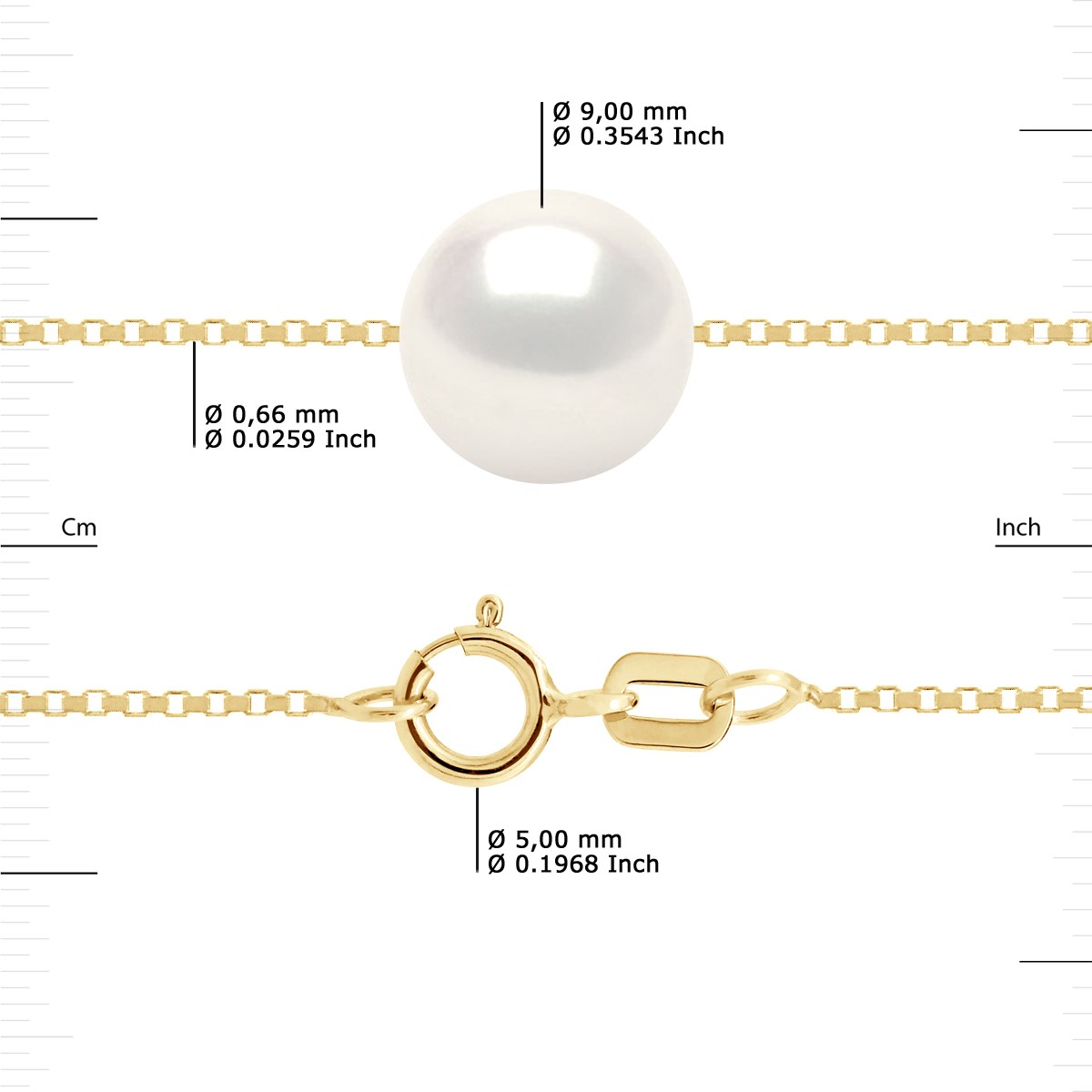 Collier Perle de Culture d'Eau Douce Ronde et Blanche 9-10 mm Chaîne Vénitienne Or Jaune - vue 3