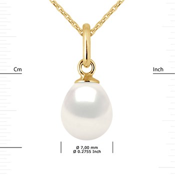 Pendentif Perle d'Eau Douce Poire 7-8 mm Blanche Or Jaune 18 Carats Livré avec Chaîne