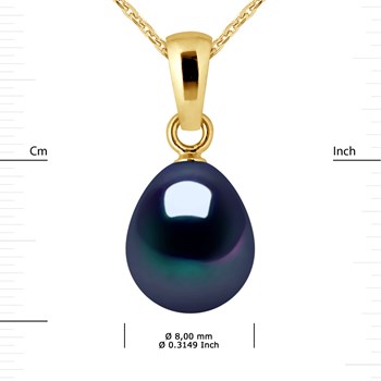 Pendentif Perle d'Eau Douce Poire 8-9 mm Noire Or Jaune 18 Carats Livré avec Chaîne